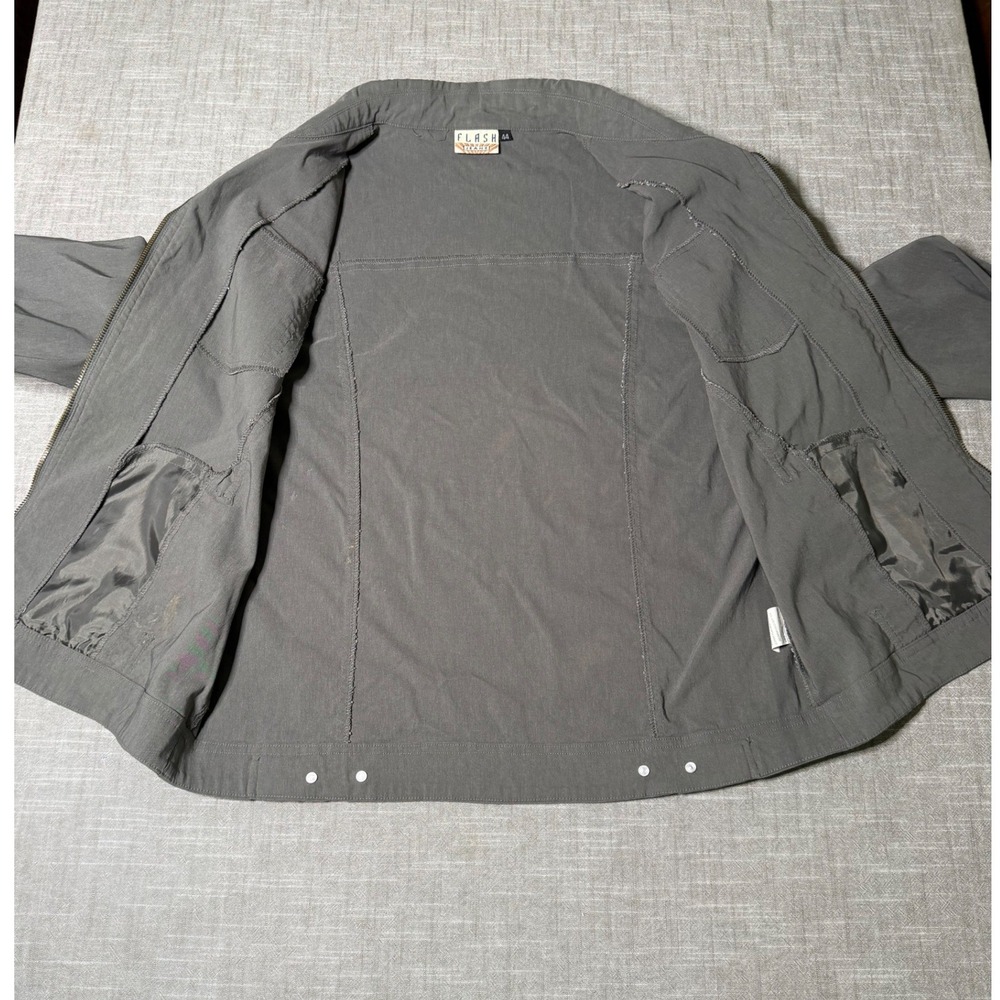 Vintage Flash Jeans Gray Lightweight Zip Up Jacket Viscose Blend Size 44 Mens L - Picture 6 of 11